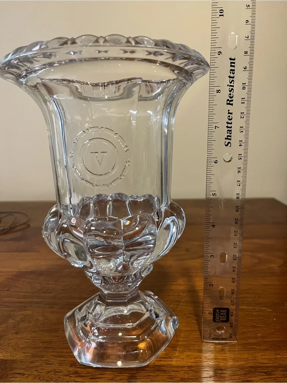 Vintage Val Saint Lambert Belgian Crystal Vase 9” Pedestal Clear Art Glass